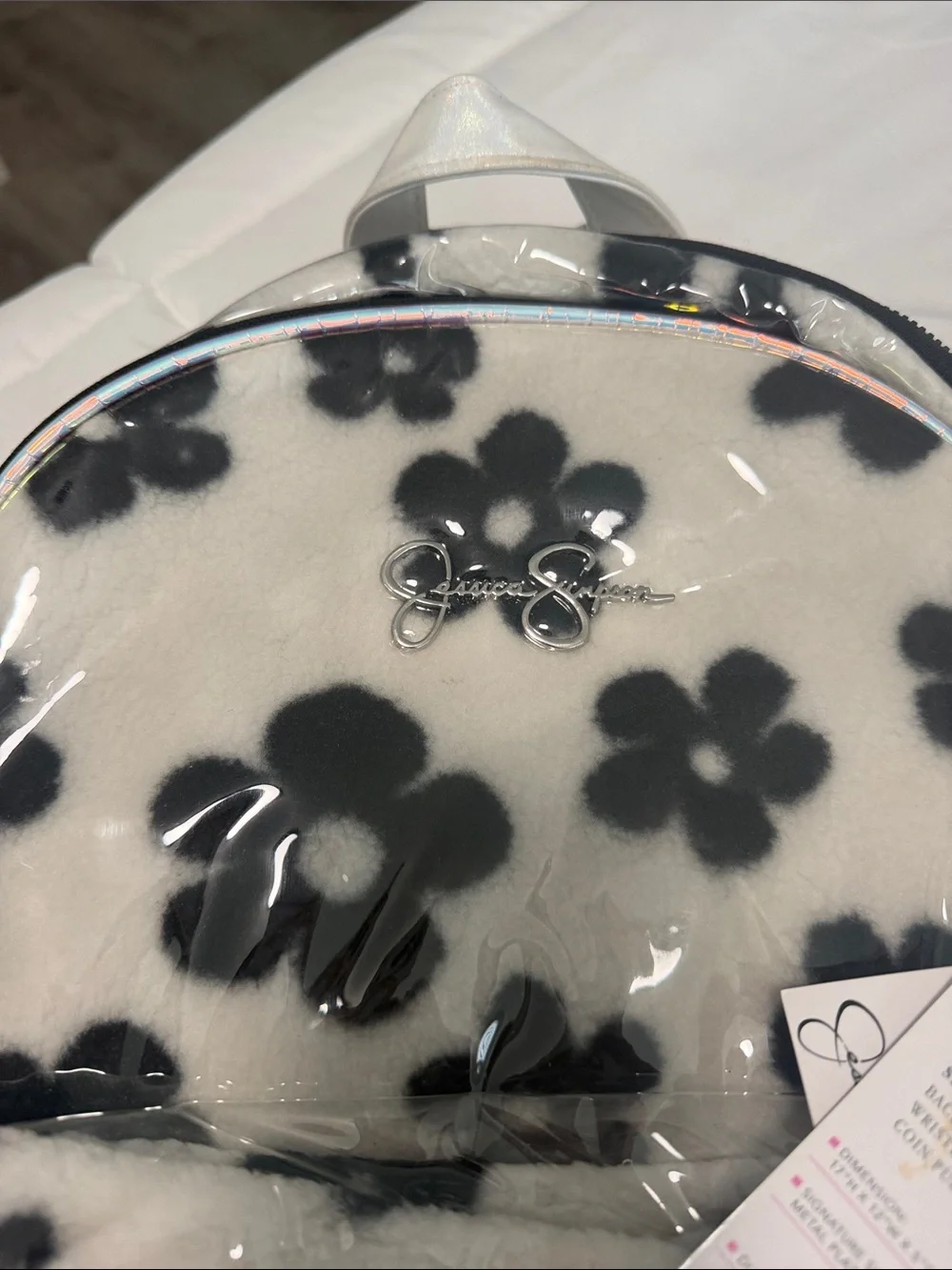 Jessica Simpson Cream and Black Floral Faux-Fur Backpack Value Set